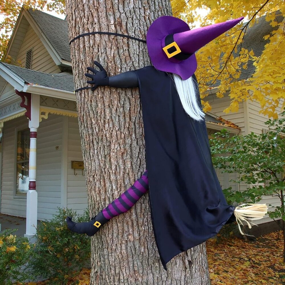 57'' Crashing Witch into Tree Halloween Decorations Outdoor for Yard, Porch, Doo